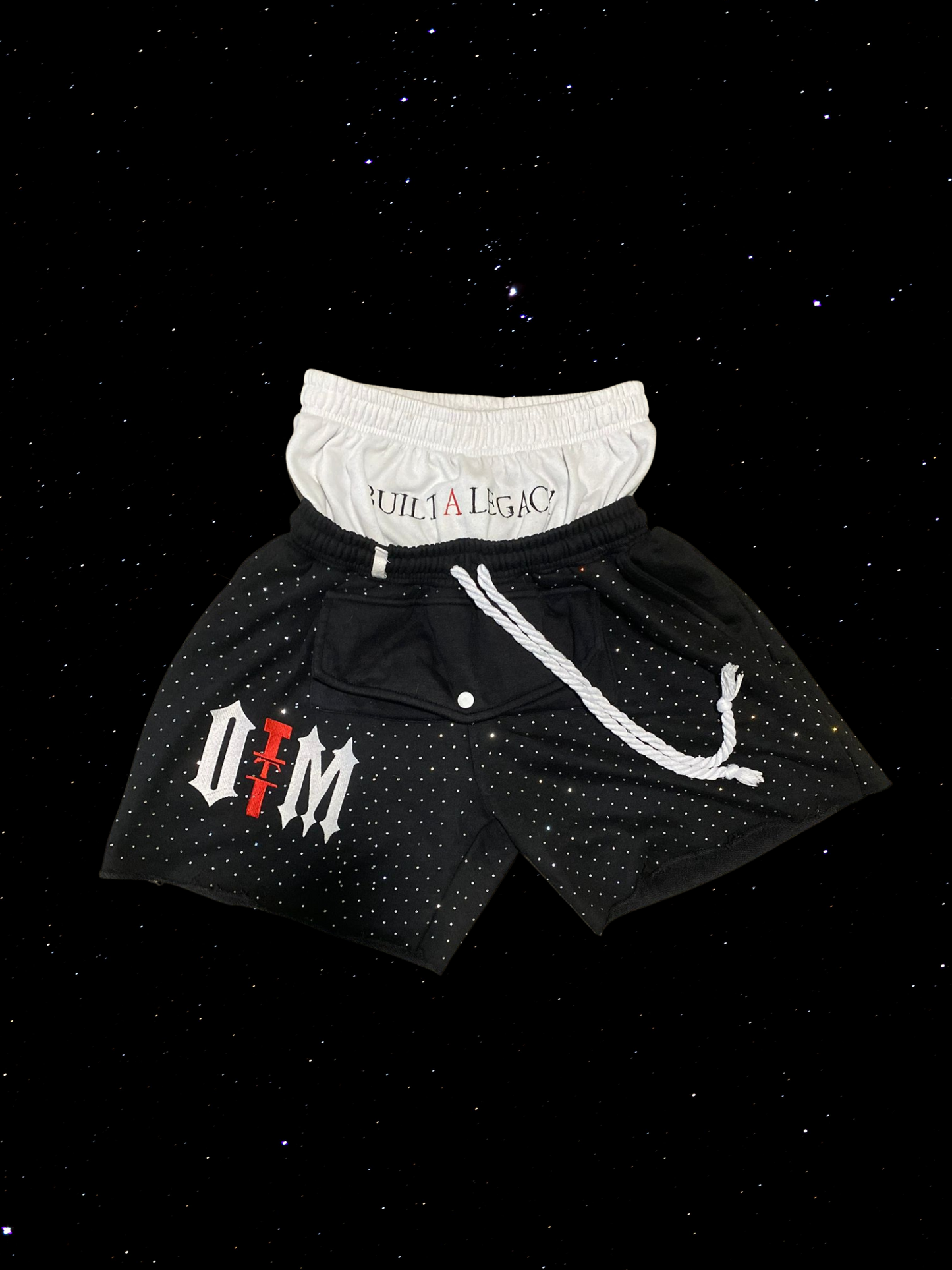 "BUILD A LEGACY" Jeweled Doble shorts