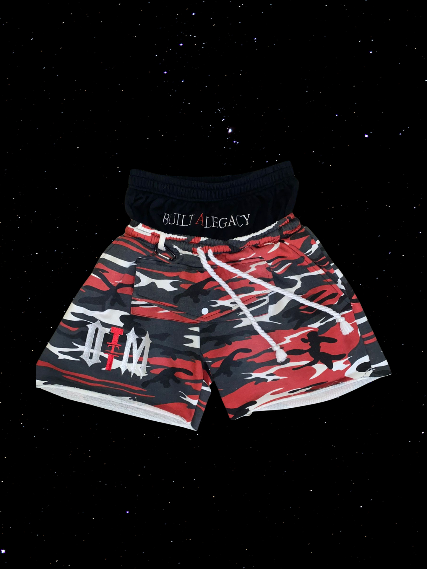 "BUILD A LEGACY" RED Camo Doble Shorts