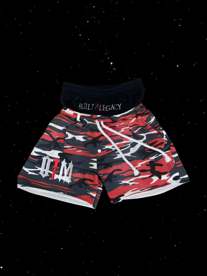 "BUILD A LEGACY" RED Camo Doble Shorts